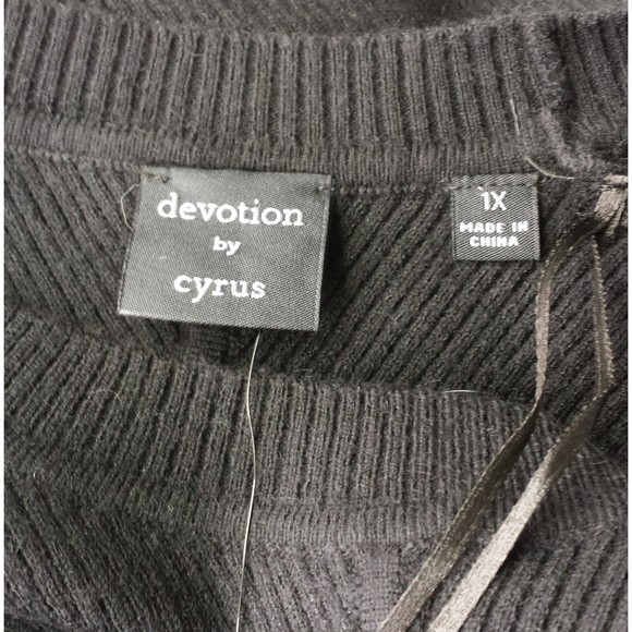 New Devotion by Cyrus Dolman Sleeve Ribbed Center Seam Sweater Black Size 1X - Picture 7 of 9